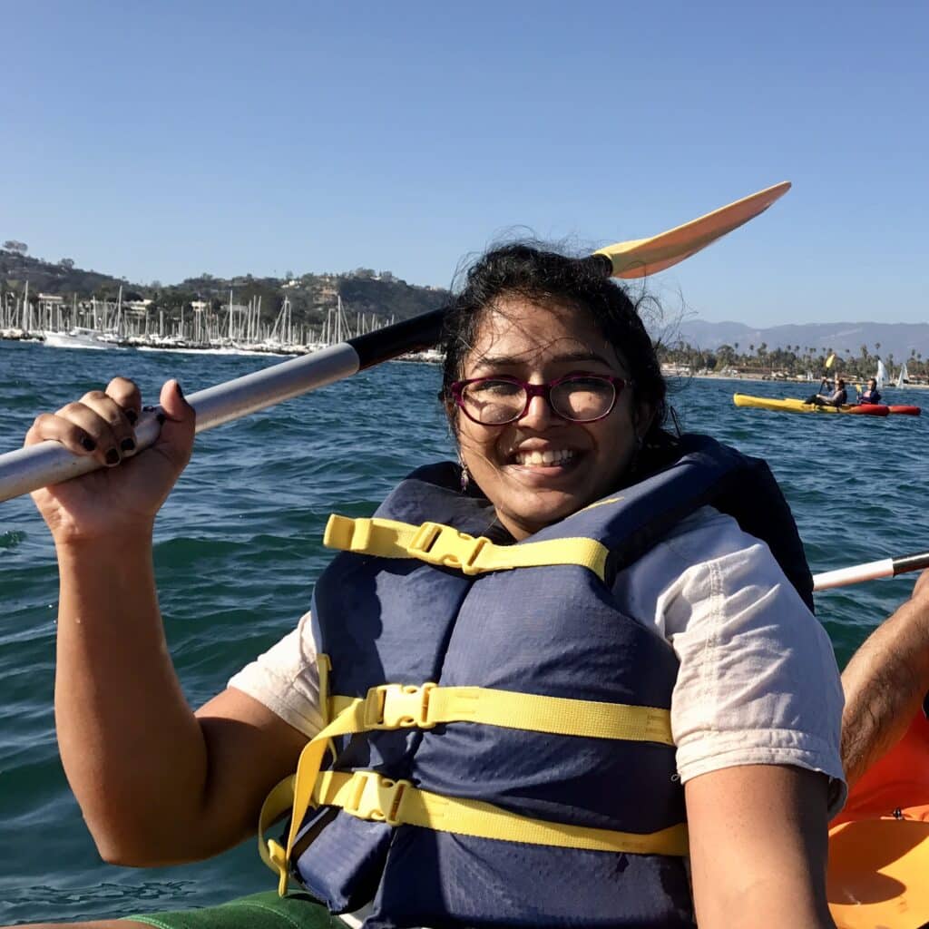 Anvitha Shivakumar on a canoe