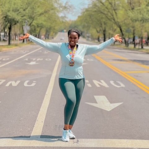 Tai Jean after finishing a marathon